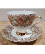GLADSTONE BONE CHINA TEA CUP AND SAUCER - PINK FLOWERS W/ GOLD - MADE IN... - £19.02 GBP