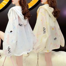 Fashion Print Ice Silk Sun Protection Clothes Women Summer Hooded Long Sleeve Ja - £19.76 GBP
