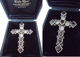 CRUCIFIX cross pendent charm for necklace in SILVER STERLING 925 and Swarovski c - $89.00