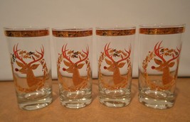 4 Culver Rudolph Red Nose Reindeer Jeweled 22K Gold HighBall Glass Tumbl... - £194.69 GBP