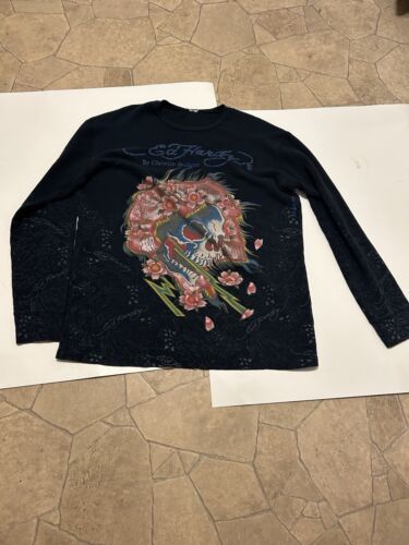 VTG Ed Hardy Graphic Shirt Christian Audigier Long Sleeve Design Skull XL - $59.39
