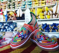 Handmade leather Gold Multicoloured Mule Embroidered Moroccan Berber Shoes - £43.57 GBP