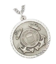 Sterling Silver 1 Inch Engraved U.S. Coast Guard Medal w/ on - £191.84 GBP