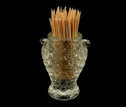 Clear Glass Urn Toothpick Holder, Daisy &amp; Button Pattern, Vintage, TPK-470 - £15.39 GBP