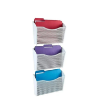 Wall Mount File Organizer Metal Paper Holder 3 Pocket White Mail Office ... - $22.53