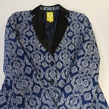 QMack Womens Blazer Jacket White & Blue Floral Collared Two Button Coat - Size 6 image 15