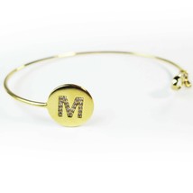 TAI &#39;M&#39; Initial Gold Plated Monogram Open Cuff W/ CZ Accent Bracelet Minimal - £24.28 GBP