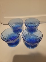 Vintage Mcm Lot Of 4 Seneca Driftwood Delphine Blue Crinkle Glass Footed Bowls - £20.24 GBP