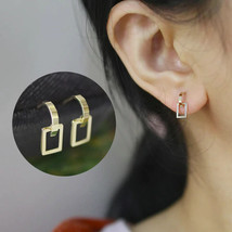9ct Solid Gold Block Frame Stud Earrings Handmade - gift, rectangle, 9K Au375 - £72.75 GBP