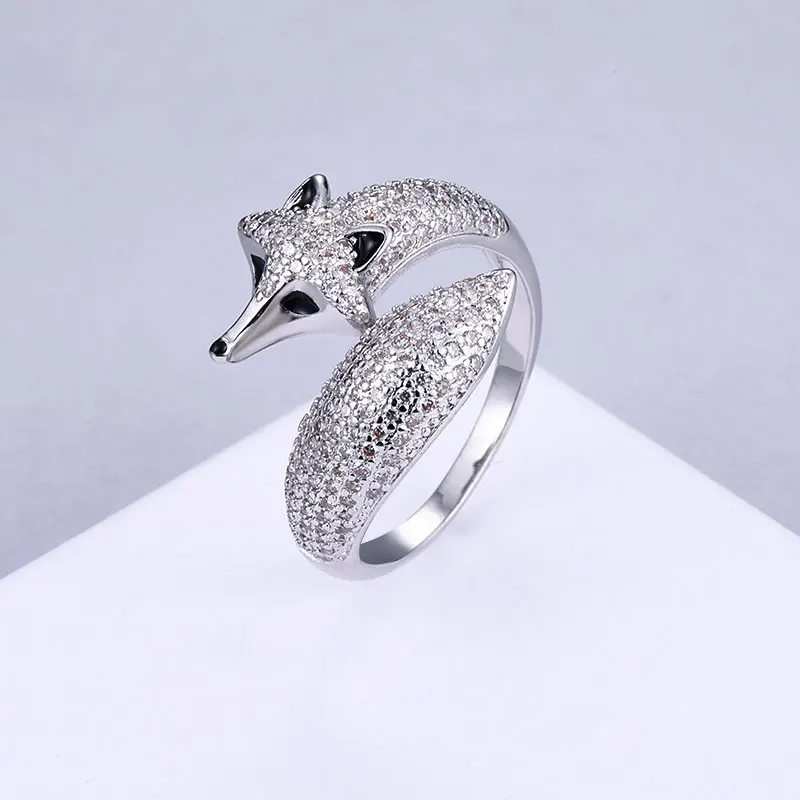 Charm Adjustable Fox Rings for Women Cubic Zirconia Open Ring Gold Silver Color  - £25.62 GBP