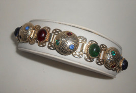 Book Chain Rhinestone Cabochon Bracelet Vintage Jewelry Bookchain - £35.04 GBP