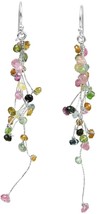 Multicolor Icicle Drop Natural Tourmaline Clusters On Silk Thread Sterling Fish - £90.39 GBP