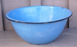 Graniteware Enamelware Mixing Bowl Primitive Kitchen Tool Blue Black Trim b - $29.69