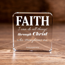 Philippians 4:13 Faith Large Square Crystal Paperweight Christian - $56.04