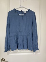 Sundance Blue Ruffle Neck Long Sleeve Peasant Blouse Top Size XL - $596.22 MXN