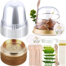50 Sets Charcuterie Cups With Lids Clear Plastic Cupcake Container Gold ... - $39.96