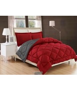 Down Alternative Reversible Comforter Set Burgundy Grey Twin 66&quot; X 86&quot; - £26.03 GBP