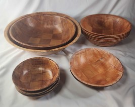 14 Woven Bamboo Wood Bowl Set Including 6&quot;, 8&quot;, 10&quot;, 12&quot;, 14&quot; Vintage Lightweigh - £30.04 GBP