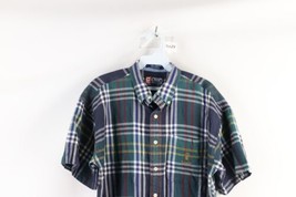 Vtg 90s Chaps Ralph Lauren Mens Medium Spell Out Crest Knit Button Shirt Plaid - £39.43 GBP