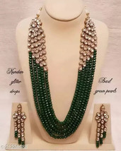 Long Indian Joharibazar GoldPlated CZ/AD Necklace Earrings Kundan Jewelry Set - £25.28 GBP