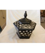 Ceramic 6 Sided Decorative Trinket Jar with Lid Black, White Animal Prin... - £62.77 GBP