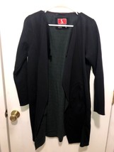 S Wear 3 Yarn Fabric Open Front Black Fleece Lined Cardigan Size Medium ... - £10.85 GBP