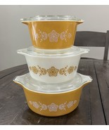 Pyrex Butterfly Gold Casserole Dish Set  473 474b 475b 1 Qt 1.5 Qt 2.5 Q... - €101,55 EUR