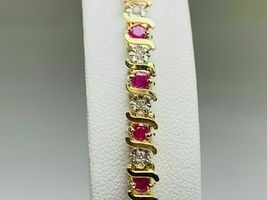 6.41 Ct Trillion Simulated Ruby Tennis Bracelet Gold Plated 925 Silver - £129.77 GBP