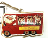 Silver Tree Christmas Ornament  Animals in a Bus with Santa Metal  - $11.41