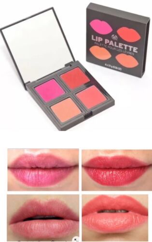 the body shop 4 color poppy lip palette satin balm red nude coral pink new