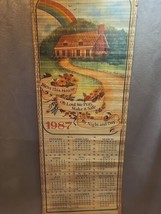 Vintage Bamboo Scroll Calendar 1986-87 Rainbow House Bless This House 12.5&quot;x32&quot; - $15.43