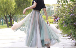 Rainbow Long Tulle Skirt Holiday Outfit Adult Plus Size Rainbow Tulle Maxi Skirt image 10