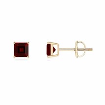 Natural Garnet Square Solitaire Stud Earrings in 14K Gold (Grade-AA , 4MM) - £200.76 GBP