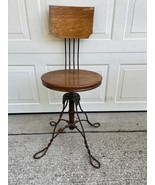 RARE ANTIQUE INDUSTRIAL DRAFTING BAR SWIVEL STOOL CHAIR Twisted Iron Base - $320.76