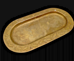 Antique Brass Tray Mini Small Holly &amp; Berries Made in India 4.75&quot; x 9&quot; V... - $39.73