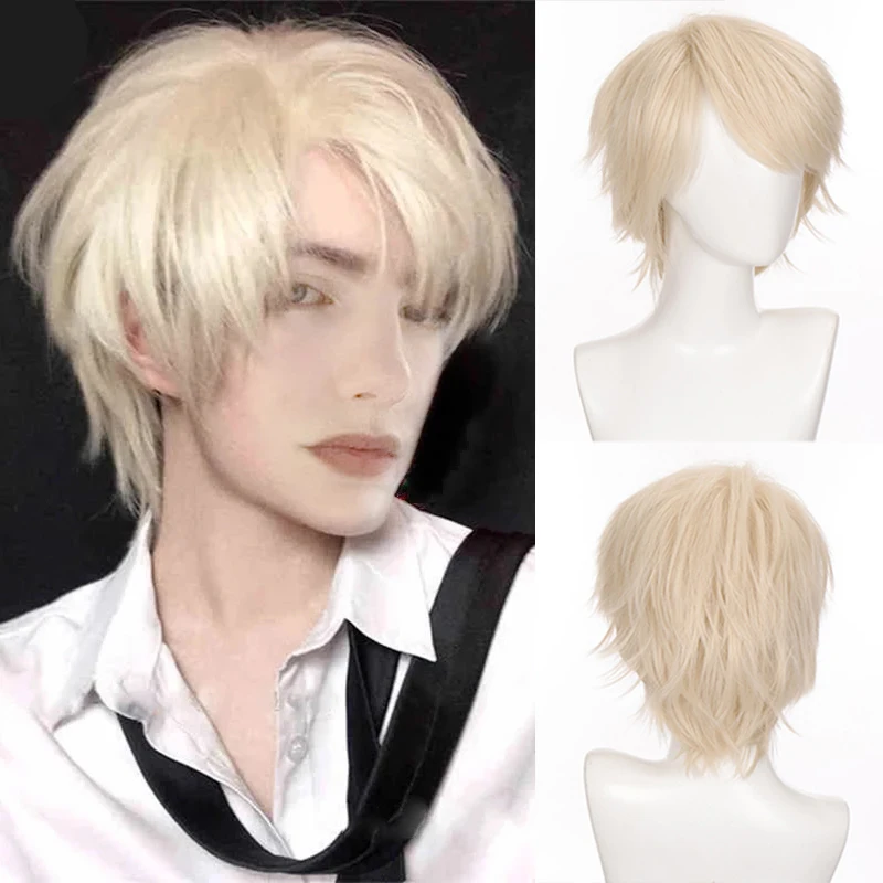 Ailiade Fashion Men Short Wig Light Yellow Blonde Synthetic Wigs With Bangs F - £31.98 GBP