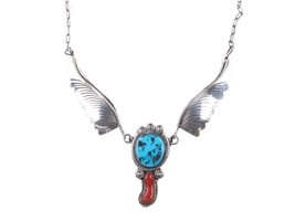 Vintage Navajo Sterling turquoise and coral necklace - £120.05 GBP