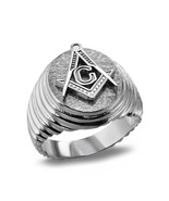Sterling Silver Masonic Ring - Oval Brushed Signet Freemason Band for Men - $96.02 CAD