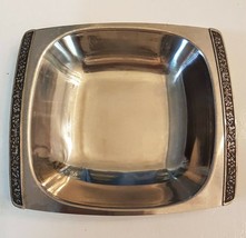 Japan Stainless Steel Serving Dish Bowl VTG 9.5&quot; Black Floral Tab Handle... - $17.73