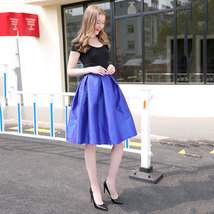 Royal Blue A-line Taffeta Midi Skirt Outfit Women Custom Size Pleated Skirt image 3