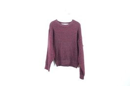 Vtg 90s Streetwear Womens Medium Distressed Blank Chunky Ribbed Knit Swe... - $34.60