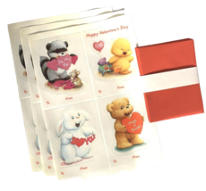 Valentine Cards Vinyl Cling Cute Baby Raccoon Teddy Bear Chick Bunny Vintage  - £13.60 GBP