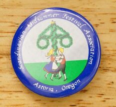 Vintage Pinback Button Scandinavian Midsummer Festival Event Astoria Oregon - $12.86