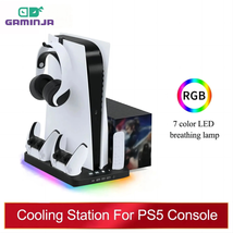 Stand Cooling Station for PS5 with RGB Light Cooling Fan Dual Controllers Charge - £28.16 GBP