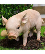 Large Adorable Realistic Animal Farm Babe Pig Piglet Statue 15&quot;L Rustic ... - £51.10 GBP