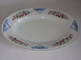 Large Vintage Serving Platter Oval White Ceramic Hand Painted Flowers He... - £19.54 GBP