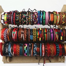 50pcs/lot Colorful Hand Woven Leather Adjustable Bracelets Bangles For Women Men - £45.27 GBP