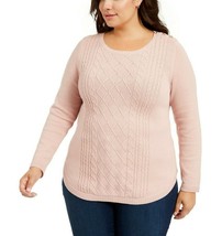 Charter Club Womens Plus 2X Pink Cable Knit Round Neck Button Sweater NWT BO70 - £23.55 GBP