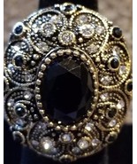 HURREM SULTAN ~ BLACK Turkish Goldtone Ring with Gemstones ~ Size 9 ~ Je... - $35.11 CAD