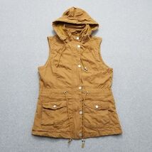 Cute Jacket Womens Medium Brown Vest Hooded Pockets Zip Casual - $18.76